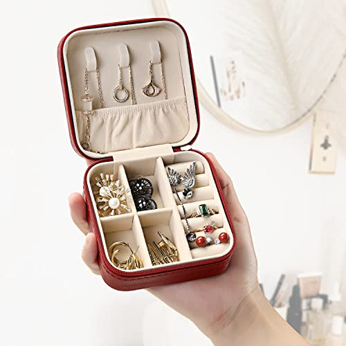 TRODANCE Mini Jewelry Case, Small Travel Jewelry Organizer, Portable Jewelry Box Mini Storage Organizer Display Box For Rings Earrings Necklaces (Red-4pcs) - color: 4 packs - Red