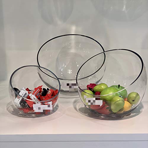 WGVI Clear Slant Cut Bowl Glass Vase, Glass Terrarium, Candy Dish, Glassware, Slant Cut, 7" Width, 6" Height (1 Piece) - size: Slant Bowl 6"H