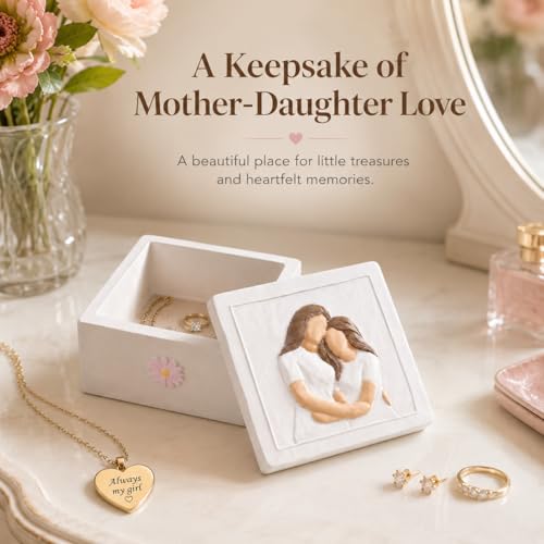 Mother and Daughter Figurines Keepsake Box - Sentimental Jewelry Gift Box for Mom, Grandma, Sister or Best Friend - Unique Birthday, Christmas, Mothers Day Gifts for Women, Female, Girls (Support) - style: Support