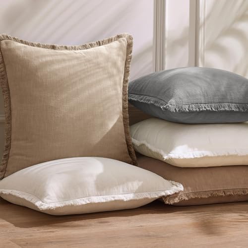 24x24 Inch Set of 2 Euro Linen Fringe Throw Pillow Covers,Camel - color: Camel, size: 24" x 24" (Pack of 2)