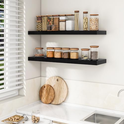 RICHFOCUS Long Floating Shelves for Wall 1Pack, Black, 40" Lx8 D - color: Black, size: 39.4"L x 8"D, Set of 1