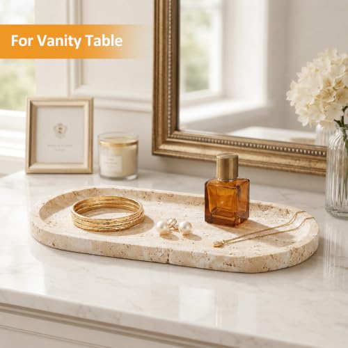 Marble Bathroom Tray, 12×6 inch Oval Marble Decorative Tray - color: Travertine