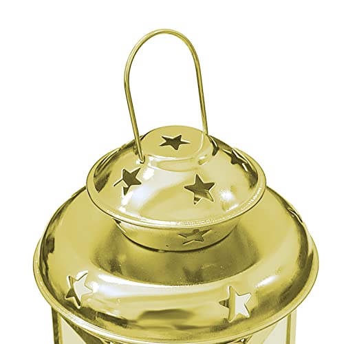 2 Pcs European Design Antique Glass Hanging Candle Lanterns with Stars Metal Frame Candlestick Holder Night Lamp, Romantic Xmas Wedding Party Decoration (Gold) - color: Gold
