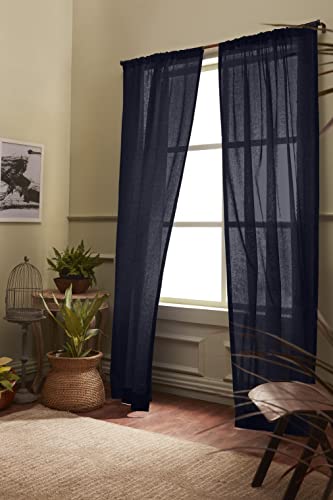 Solino Home 100% Pure Linen Sheer Window Curtain Navy, 52 x 144 in, 1 Panel - color: Navy, size: 52"W x 144"L (1-Panel)