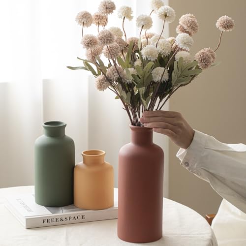 Large Modern Ceramic Vase Set of 3, Neutral Colors, Decorative Bottles for Home, Farmhouse Rustic Decor (XL Green Mix) - color: XL Green Mix