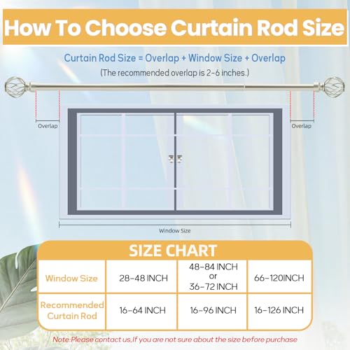 Nickel Curtain Rod 28 to 48 Inch, Heavy Duty Drapery Pole Iron Cage - color: Nickel, size: 18-64"