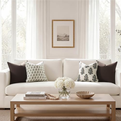 Meekio Linen Blend Throw Pillow Covers 18x18 Set of 2, Brown - color: Brown, size: 18" x 18" (Pack of 2)