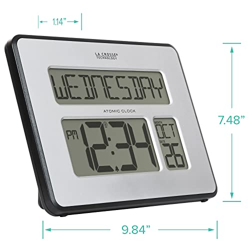 La Crosse Technology 513-1419BLv4-INT Backlight Atomic Full Calendar Clock with Extra Large Digits - size: 9.84"L x 1.14"W x 7.48"H