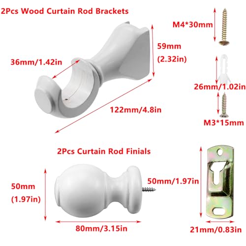 Antrader Finials for Curtain Rods and Wood Curtain Rod Brackets,White - color: White