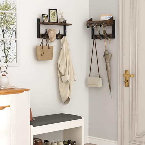 Evermagin 29" Coat Rack Wall Mount with Shelf for Entryway, Rustic Brown - color: Rustic Brown, size: 29 inch