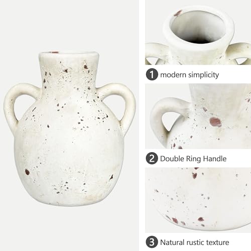 Ceramic Vase with 2 Handles, Rustic Pampas Grass Vase, Vintage Farmhouse Decor 7.5Inch Modern Decorative Flower Ceramic Vase for Home Decor, Table, Living Room Decoration, Office