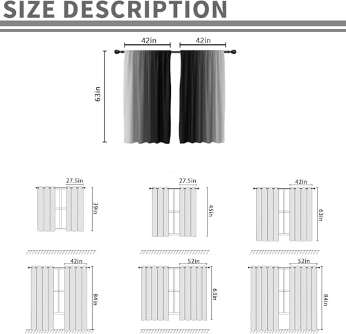 Black White Curtains, Ombre, 2 Panels, 42" W x 63" L, Rod Pocket - color: New Black, size: 42"W x 63"L (Pack of 2)