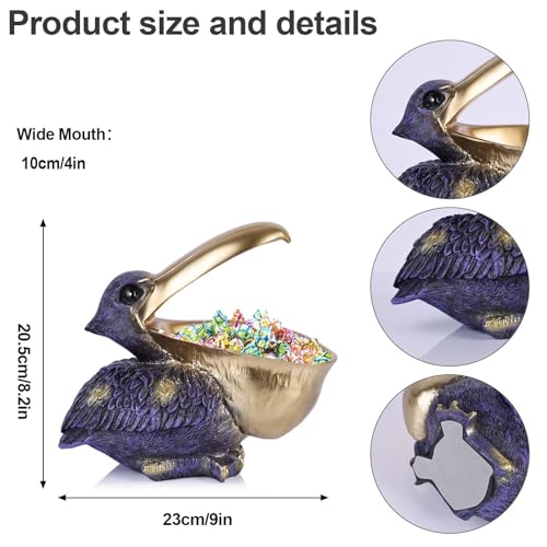 Pelican Key Holder Statues,Fun Animal Hippo Candy Dish,Candy Dish for Office Desk Unique,Modern Key Holder for Pelican Figurine,Suitability Desk bowl and Entry Table Decor Item (Purple Gold) - color: Purple Gold