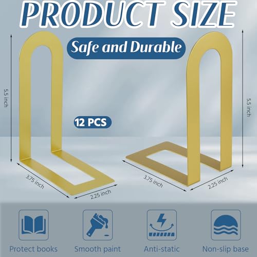 Chunful 12 Pcs Gold Metal BookEnds Shelves, 5.5 x 3.75 x 2.25 in - color: Gold, size: 5.5*3.75*2.25inch
