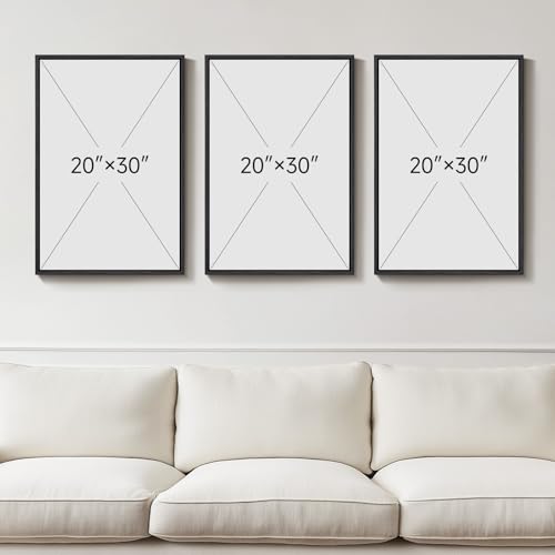 Large Framed Blue Abstract Landscape Wall Art, 3 Piece Set, Each 20x30 In - color: Misty Lake, size: 20" W x 30" H x 3pcs