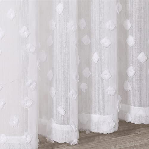MYSKY HOME White Sheer Curtains with Pom Pom for Living Room 36x45,2 Panels - color: 1-white, size: 36"W x 45"L (Pack of 2)