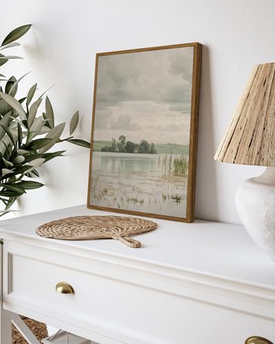 InSimSea Framed Canvas Prints Art Vintage Decor, Countryside Wall Art Decorations for Living Room, Retro Lakeside Paintings Prints, Home Wall Decor for Bathroom Bedroom, 12"x16" - color: Lake Esrum, size: 16"L x 12"W