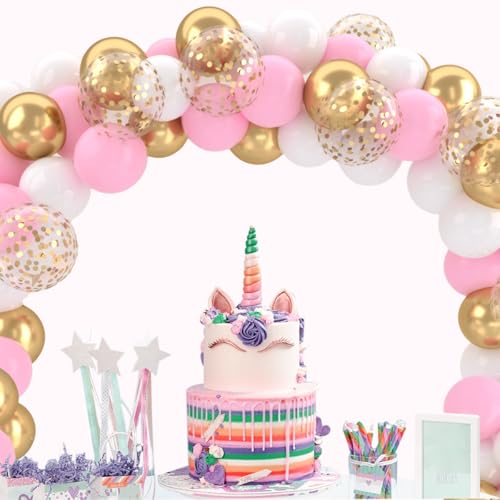 Patimate Pink Gold Confetti Balloons Set 50 pcs 12 inch - color: Pink Gold