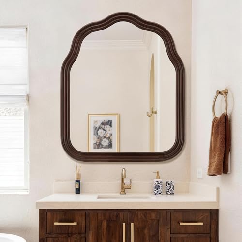 30x36 Inch Wood Arched Mirror, Large Bathroom Mirrors for Wall - size: 36"L x 30"W