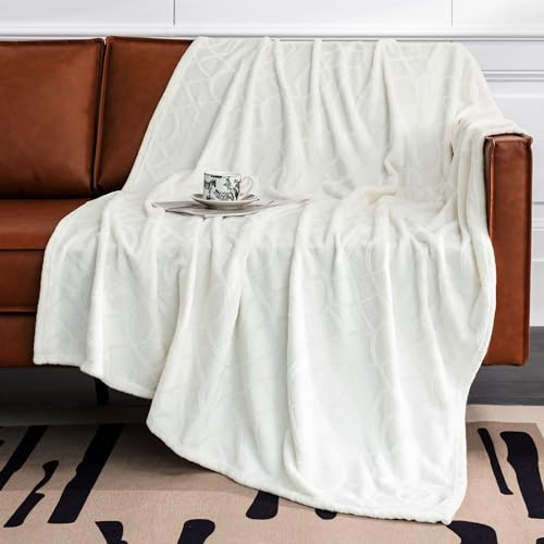 Soft Cozy Fleece Throw Blanket, 50x60 Inches – Lightweight Plush Blanket for Couch, Fuzzy 3D Jacquard Design, for Sofa, Bed & Travel - Ivory White - color: Ivory White, size: Throw (50" x 60")