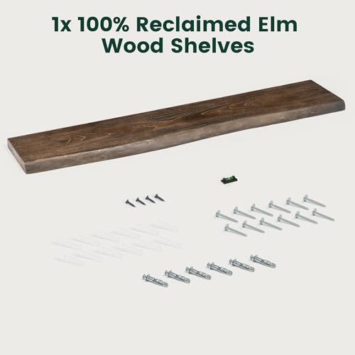 48in Live Edge Solid Elm Floating Shelves, Walnut, Set of 1 - color: Walut Color, size: Live Edge 48 inch, 1Pack