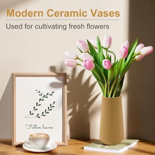 Milk Coffee Ceramic Vase, GUKJOB Small Cute Flower Vase for Pampas Grass, Home, Living Room, Dining Table, Farmhouse, Office Decor, Bedroom, Table, and Kitchen Shelf (Milk Coffee) - color: Small Milk Coffee - 1pc