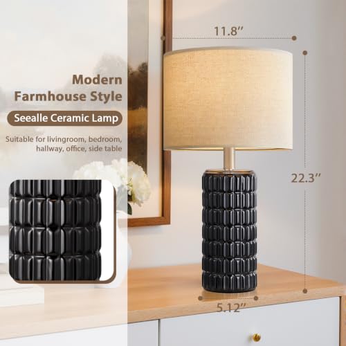 Seealle 23" Modern Ceramic Table Lamps Set of 2, Lamps for Bedroom, Black - color: Black