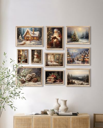 KBKBART Christmas Wall Art Prints Set of 10 Rustic Xmas Wall Decor Unframed - color: Christmas Wall Art