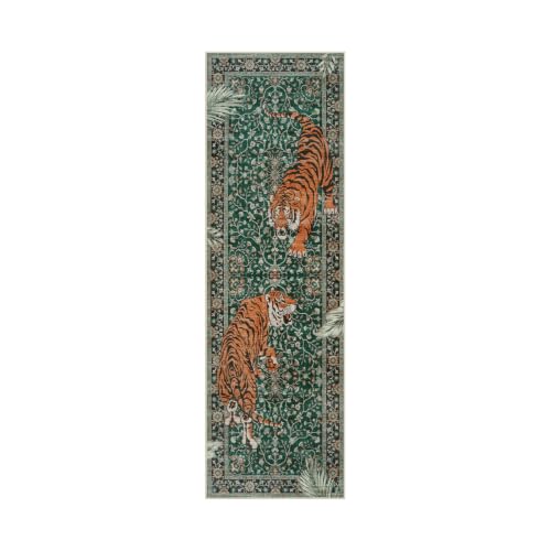 Moynesa 2'6"x8' Runner Rug for Hallway, Washable Green Boho Tiger Runner - color: Green, size: 2'6" x 8' (Rectangular)