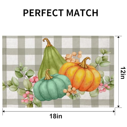 QIYI Fall Placemats Set of 4, 12"x18" Linen Place Mats, Plaid Pumpkin - color: Plaid Pumpkins, size: Set of 6