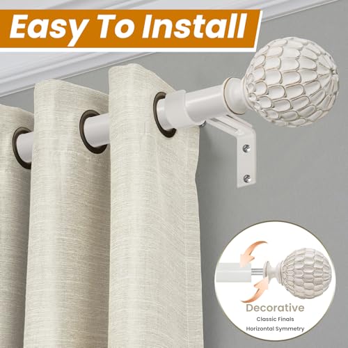 Ycolnaefllr White Pinecone Curtain Rod, Farmhouse Heavy Duty, Fits 18-64" - color: vintage white, size: 18-64"