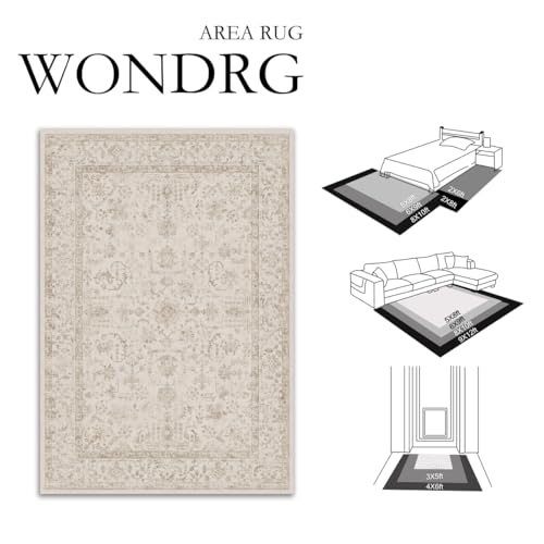 5x7 Beige Neutral Living Room Area Rug - color: Floral | Beige, size: 5' x 7' (Rectangular)