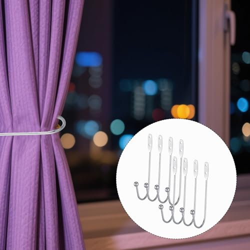 8 Pcs Metal Curtain Holdbacks, Curtain Tiebacks Wall Mounted Curtains Hooks Decorative Drapery Tie Backs Retro Window Hook with Screws for Drapes, Home Decor (Silver)