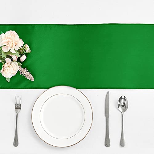 4-Pack Emerald Green Satin Table Runner 12 x 108 Inch Long Bright and Smooth Silk Fabric Table Runner for Wedding Banquet Birthday Party Decoration - color: Emerald, size: 12"x108" 4PCS