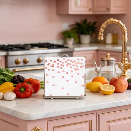 80 Pack of White Paper Cocktail Napkins with Gold Foil Polka Dot Confetti,Polka Dot Party Supplies(5 x 5 in,3-ply) (Rose Gold) - style: Pink Dot