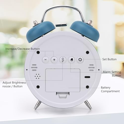 Digital Small Alarm Clock, 4.5 Inch Double Bell Electronic LED Alarm Clock - color: Blue