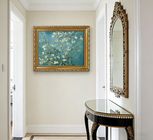 Vintage Ornate Gold Framed Almond Blossom Classic Wall Art Timeless Fine Art Floral Artwork Rustic Vintage Ready to Hang for Living Room Bedroom Home Wall Decor Gifts for Friends or Family - color: flowers, size: 16"L x 24"W