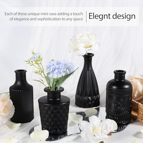 TBWIND 12 Pcs Black Glass Bud Vase Set, Small Vases for Flowers - color: Black-12pcs, size: 12Pcs
