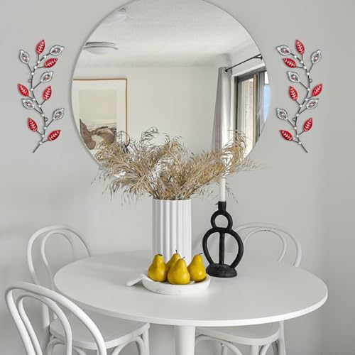 sxnzequnze 2 Set Metal Tree Leaf Wall Art for Home Decor Living Room Bedroom Dining Room Bling Rhinestone, 3D, Iron Branch Hanging Leaf Sculpture Art Pieces -Red 16.5in*6.7in - color: Red Leaves