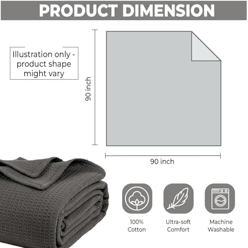 100% Cotton Blankets for Bed - Waffle Weave Blankets for Summer, Lightweight and Breathable Soft Woven Blanket for Spring (Dark Grey, Queen (90" x 90")) - color: Dark Grey, size: Queen (90" x 90")