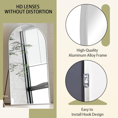 BEAUTYPEAK 76"x34" Arch Full Body Floor Mirror, Full Length Mirror Hanging or Leaning Arched-Top, Wall Mirrors with Stand for Bedroom, Dressing Room, Silver - color: Silver, size: 76"L x 34"W