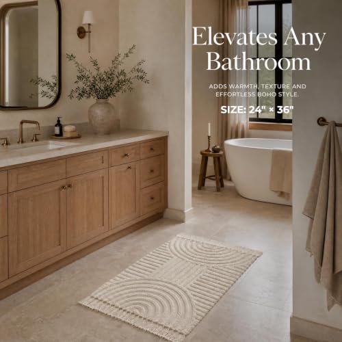 Beautiful Boho Rug with Tassels for Bathroom - Soft 2x3 ft Cotton - color: Cream, size: 2' x 3' (Rectangular)