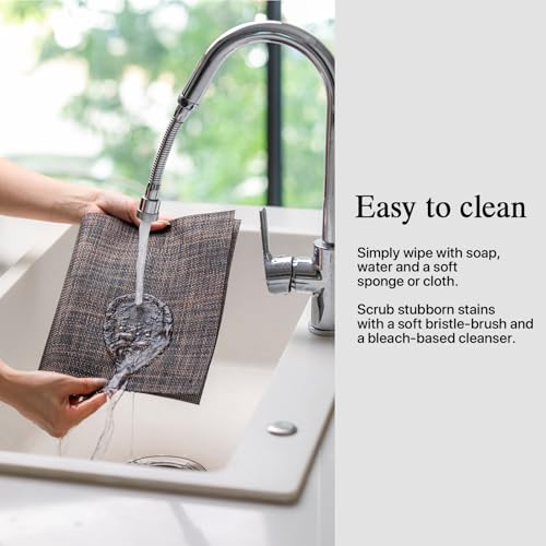 Placemats Set of 4 - Easy Clean Woven Vinyl Placemats for Dining Table, Indoor/Outdoor Place Mats, Washable PVC Table Mats(Black/Brown) - color: A-black/Brown