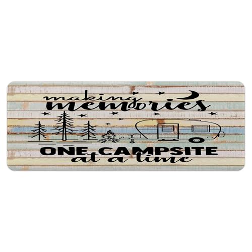 Happy Camper Bathroom Rugs, Rustic Cabin Wooden Farmhouse Bath Mat, Travel Trailers Camping Theme Non Slip Bathtub Rug Retro Rustic Wood Neutral Color for Travel Trailer Camping Kitchen Rug 16X48IN - color: Camper, size: 1'4" x 4' (Rectangular)