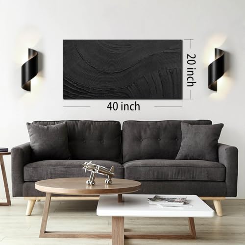 Hand-Painted Minimalist Abstract Black Canvas Wall Art for Living Room - color: B&W, size: 40"L x 20"W