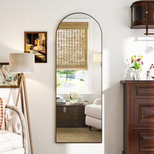 VooBang 21 x 64 inch Arched Full Length Mirror, Black Arch Floor Mirror Full Length with Stand, Full Body Standing Mirror for Living Room, Bedroom, Hanging or Leaning Against The Wall - color: Black, size: 64"L x 21"W