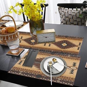 ArtSocket Table Runner and Placemats Set of 6, Boho Aztec - color: Western Brown
