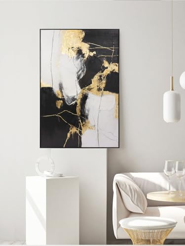 SAFERRYHOME Framed Abstract Black and Gold Modern Wall Art, Large 24"x36"x2 - color: Black Gold 2, size: 24" x 36" x 2 Panel Framed