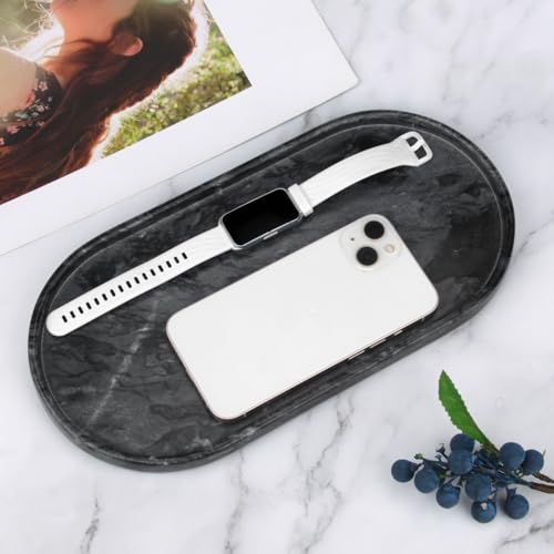 Oval Marble Bathroom Vanity Tray, Dark Grey, 12" x 6" x 0.8" - color: Dark Grey, size: 5.9" x 0.7" x 11.8"