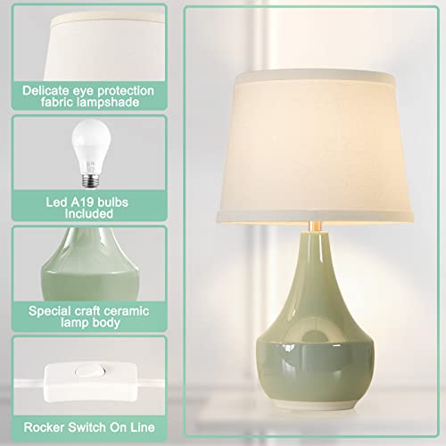 GyroVu 18" Table Lamp Set of 2, Ceramic Table Lamp Classic Beside Lamps Nightstand Lamp Modern Lamp for Living Room, Bedroom & Office Rocker Switch Sage Green-LED Bulbs Included - color: 18.63" Sage Green